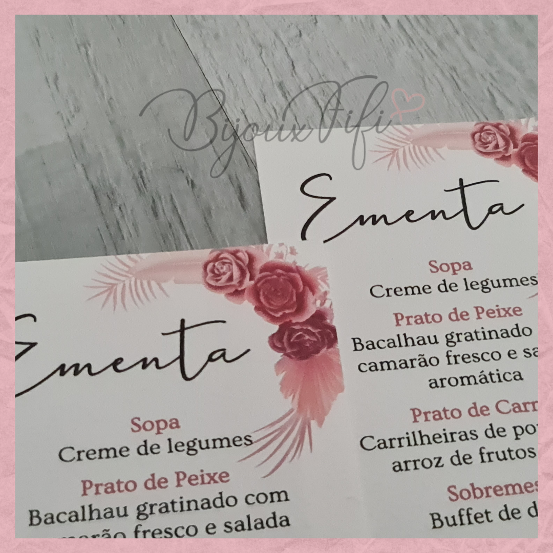 Ementa "Sweet Rose"