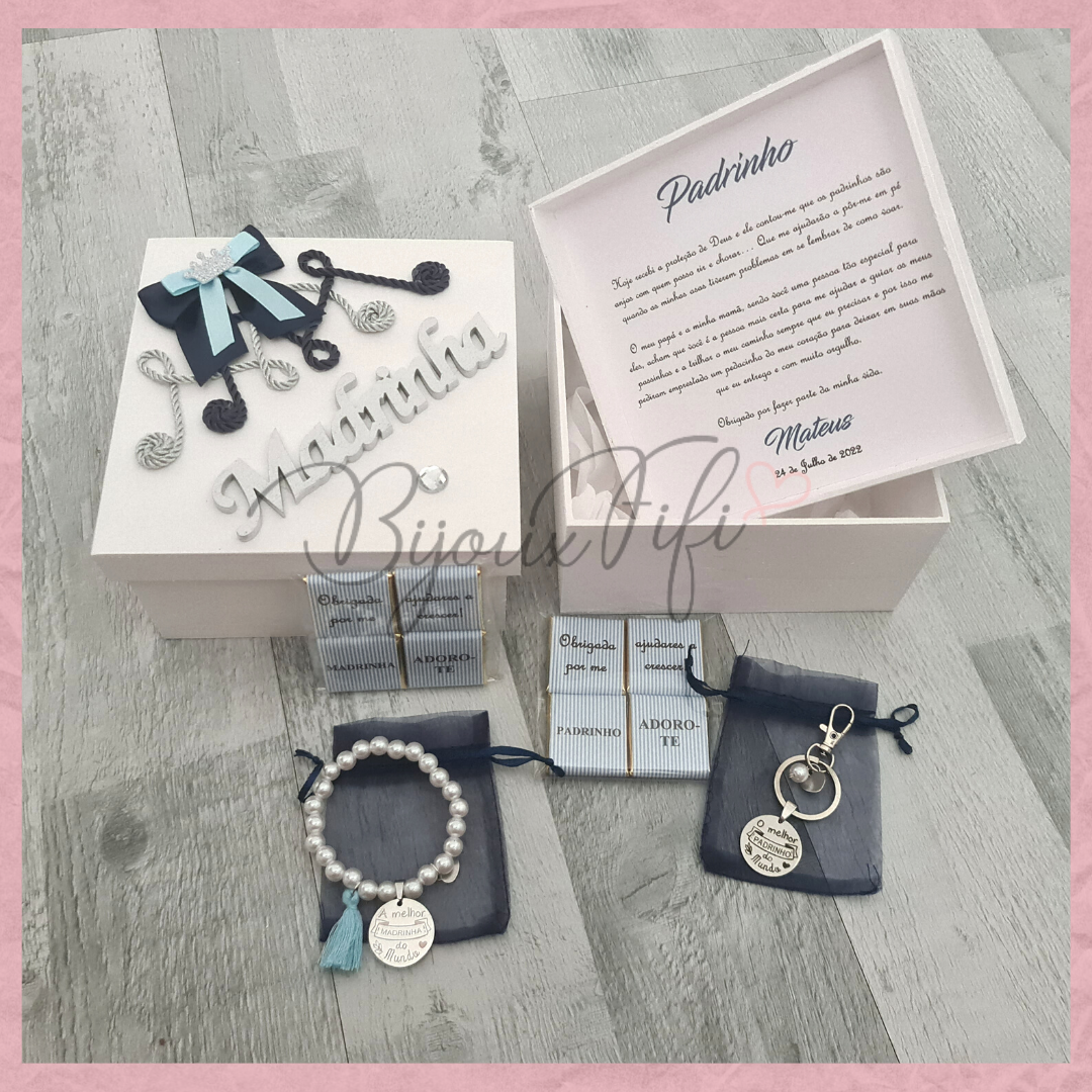 Caixa Oferta Padrinhos com Porta-Chaves - "Coroa" - Bijoux Fifi