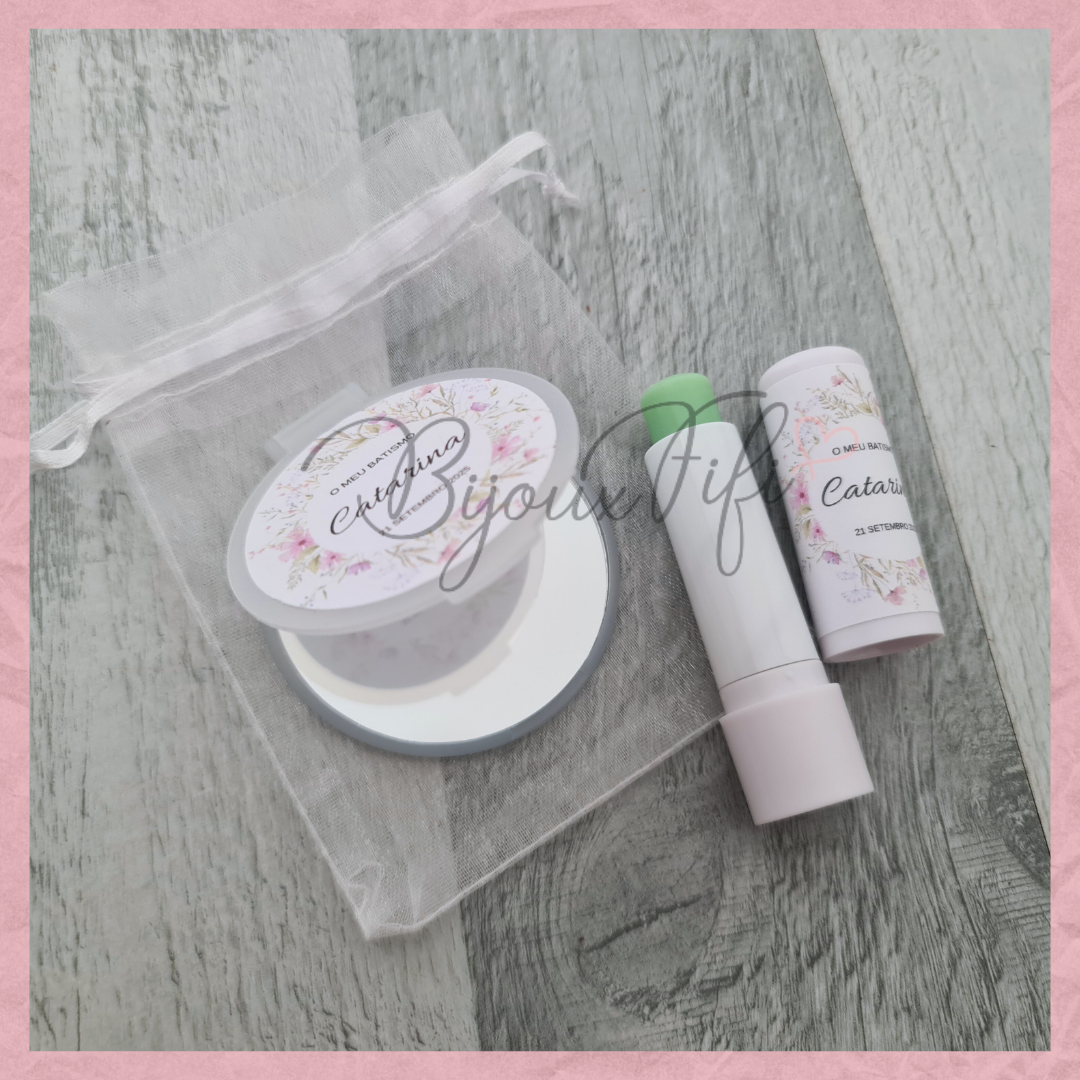 Kit Espelho de bolso+batom "WildFlowers Rose"