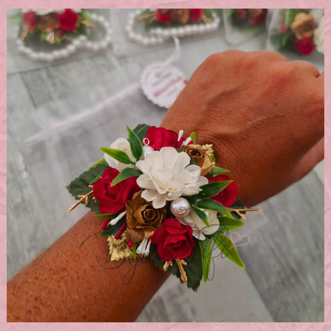 Pulseira floral "Red/Gold"