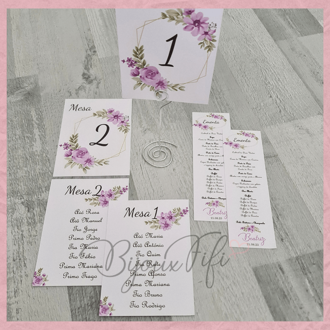 Cartões Seating Plan "Lilac Garden" (+cores) - Bijoux Fifi