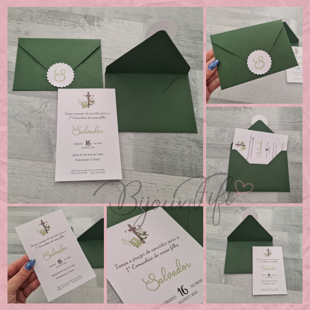 Convite com Envelope "Religioso" Verde