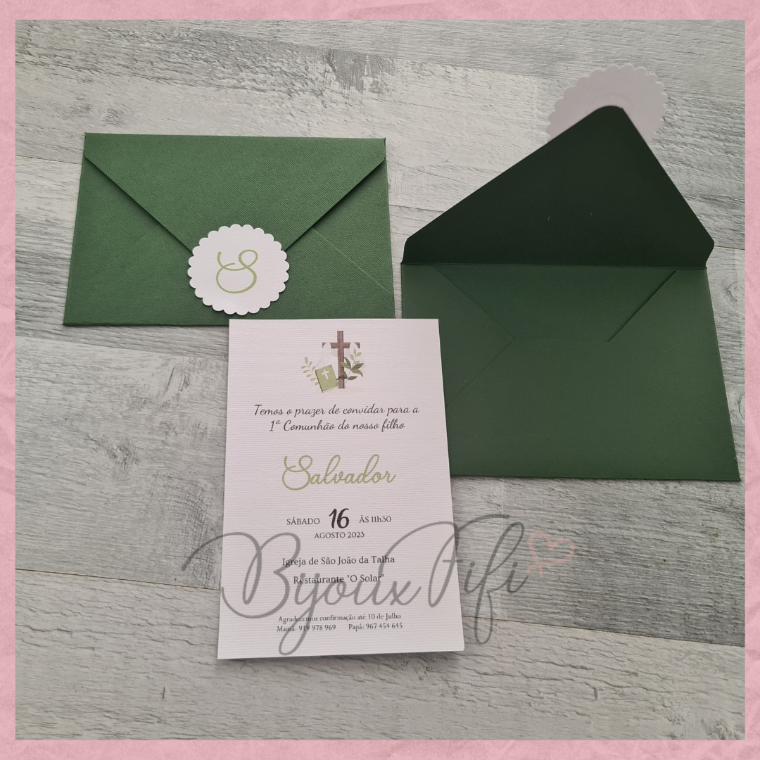 Convite com Envelope "Religioso" Verde