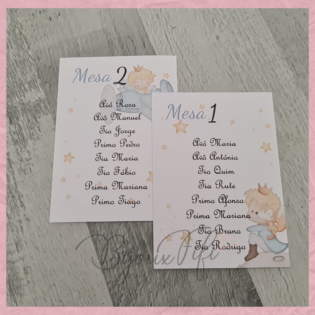 Cartões Seating Plan "Little Prince" (+cores) - Bijoux Fifi