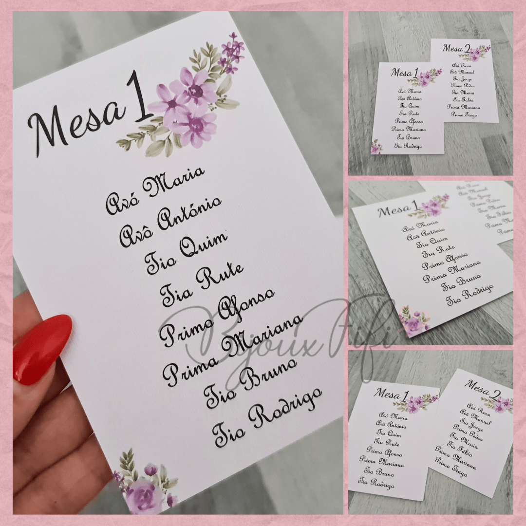 Cartões Seating Plan "Lilac Garden" (+cores) - Bijoux Fifi