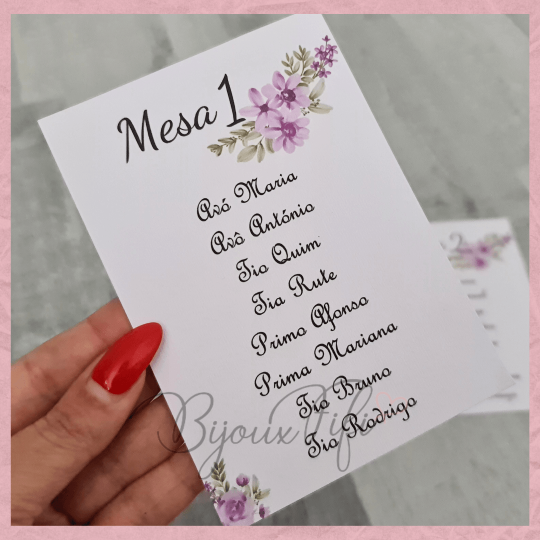 Cartões Seating Plan "Lilac Garden" (+cores) - Bijoux Fifi