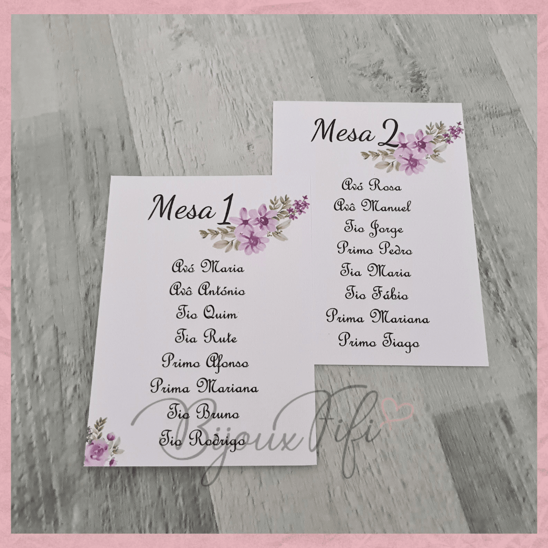 Cartões Seating Plan "Lilac Garden" (+cores) - Bijoux Fifi