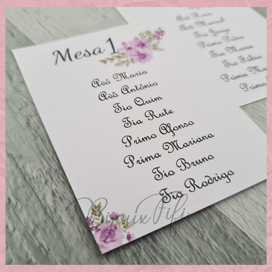 Cartões Seating Plan "Lilac Garden" (+cores) - Bijoux Fifi