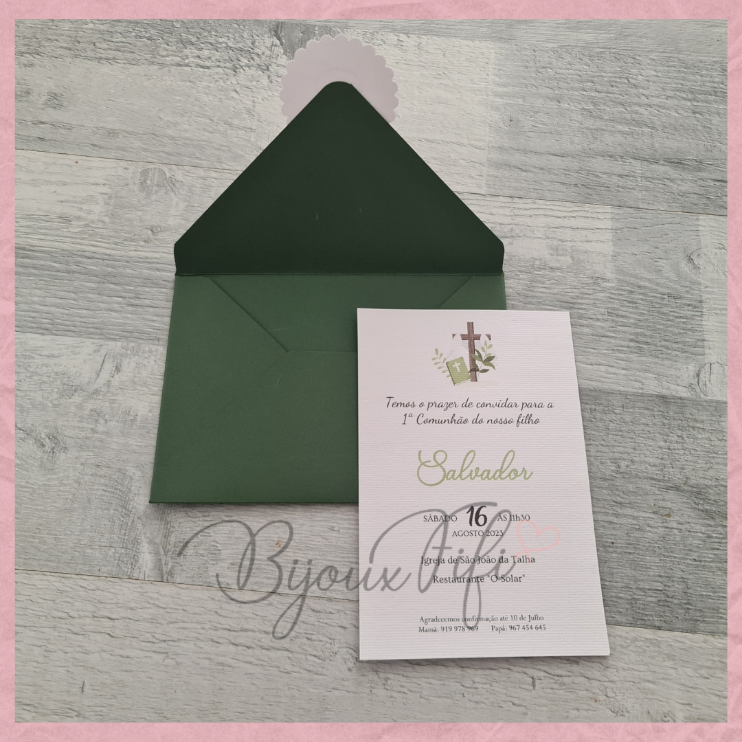 Convite com Envelope "Religioso" Verde