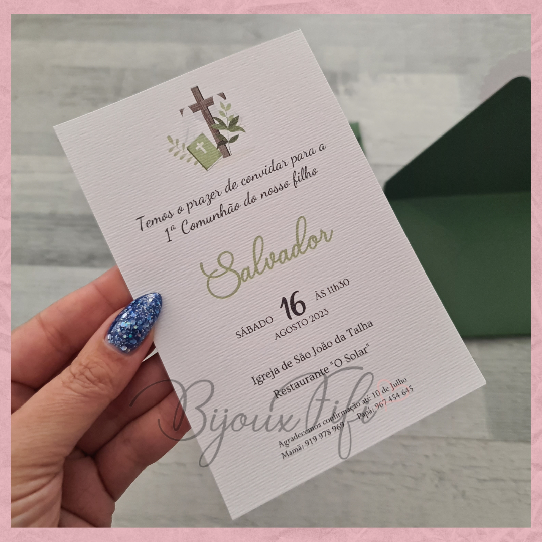 Convite com Envelope "Religioso" Verde