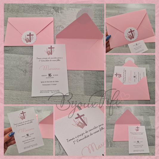 Convite com Envelope "Religioso" Rosa