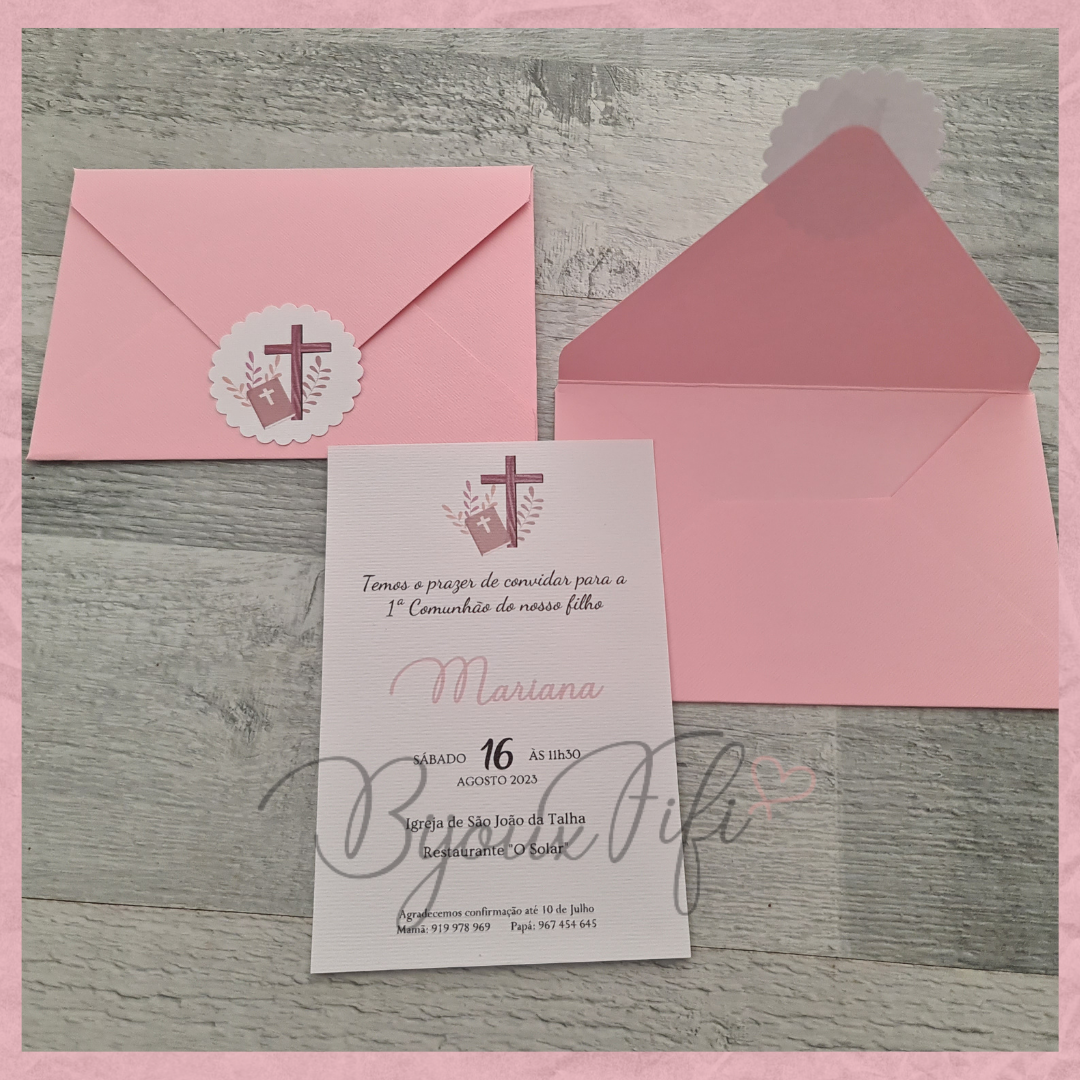 Convite com Envelope "Religioso" Rosa