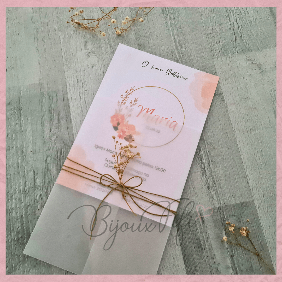 Convite com Translucido "Vintage Peach" (+cores) - Bijoux Fifi