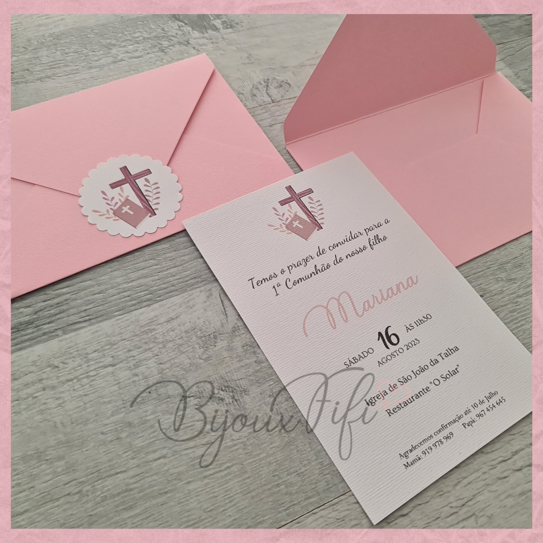 Convite com Envelope "Religioso" Rosa