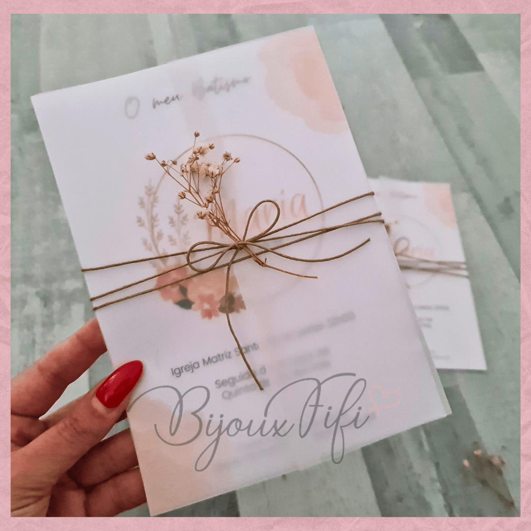 Convite com Translucido "Vintage Peach" (+cores) - Bijoux Fifi