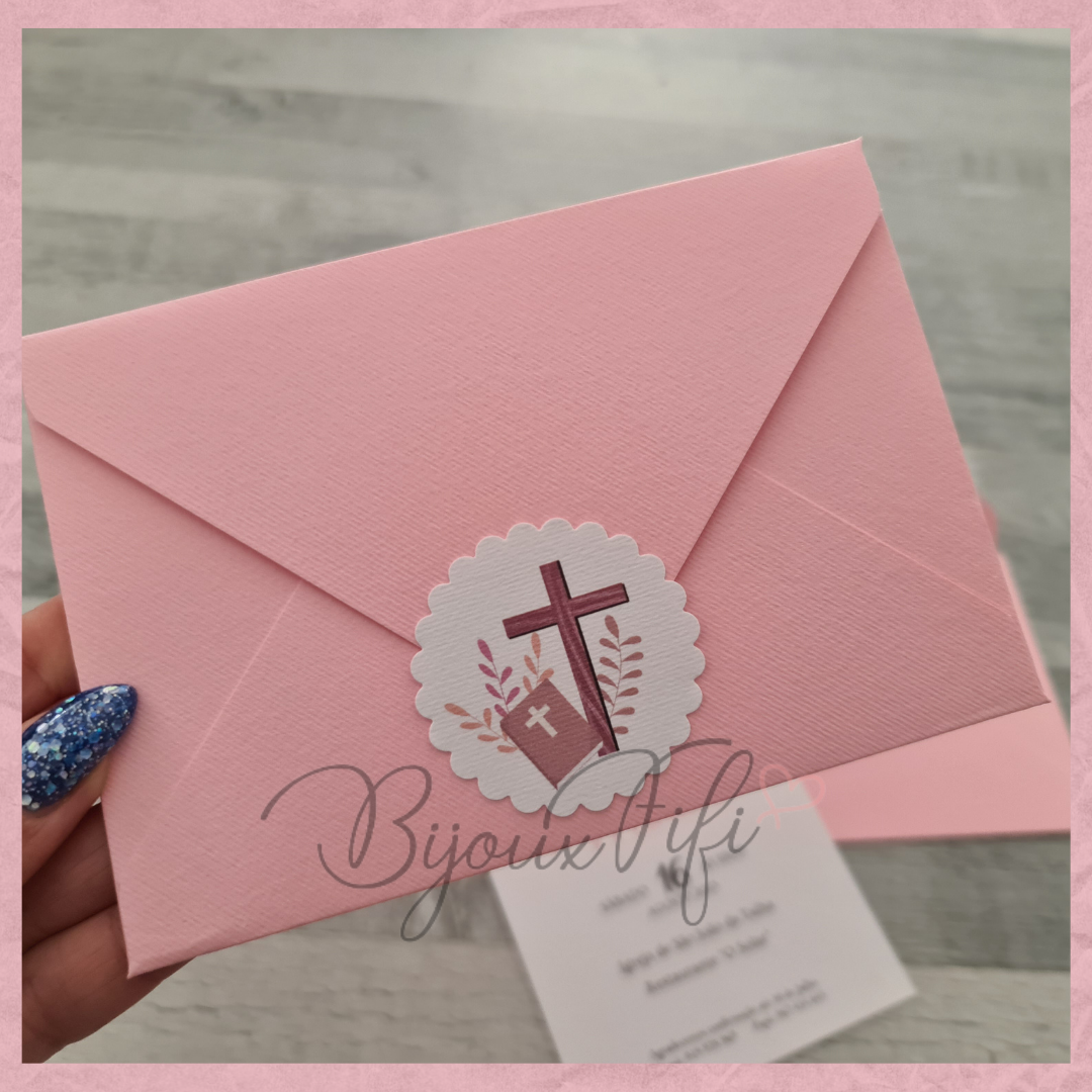 Convite com Envelope "Religioso" Rosa