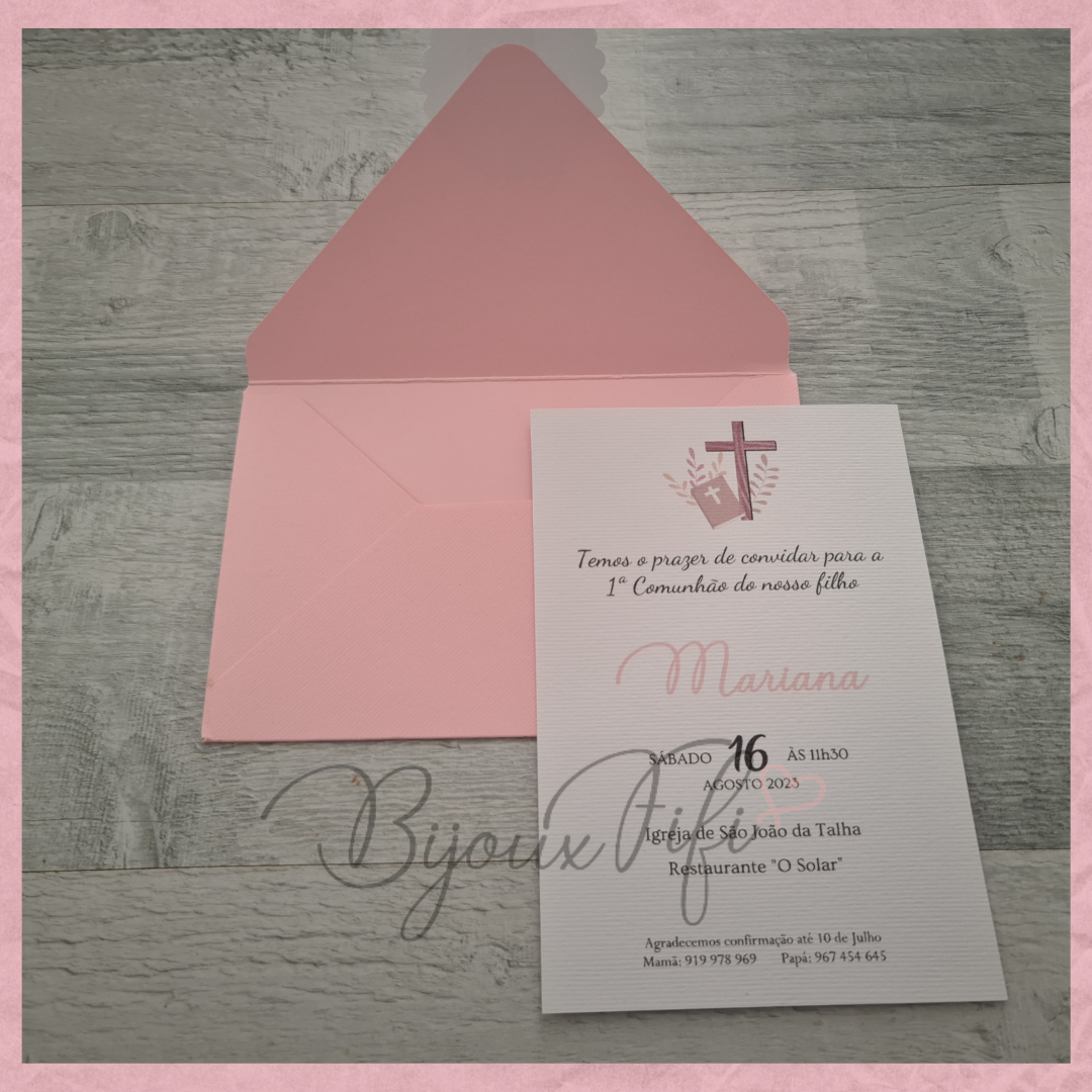 Convite com Envelope "Religioso" Rosa