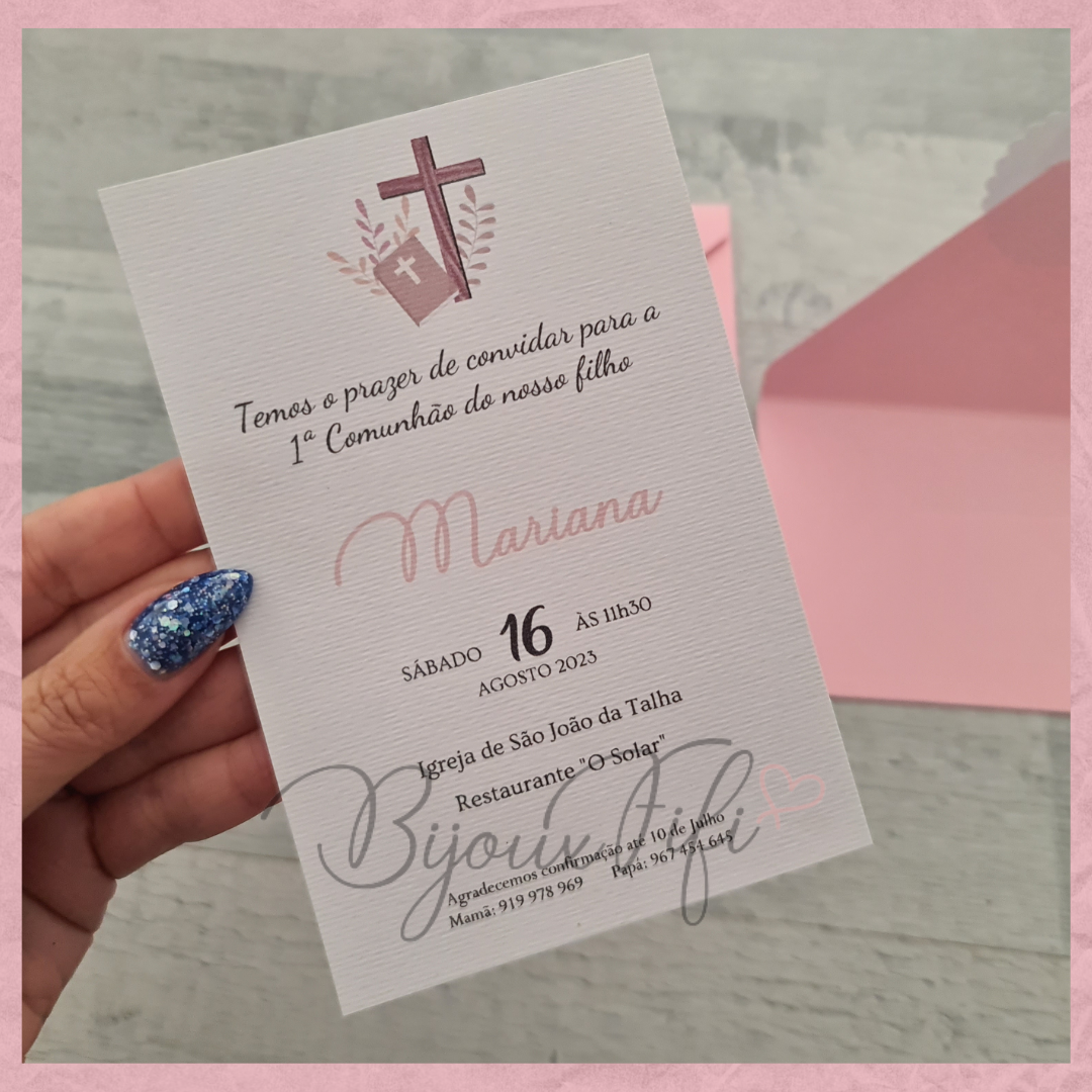 Convite com Envelope "Religioso" Rosa