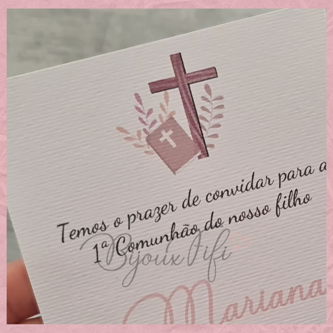 Convite com Envelope "Religioso" Rosa