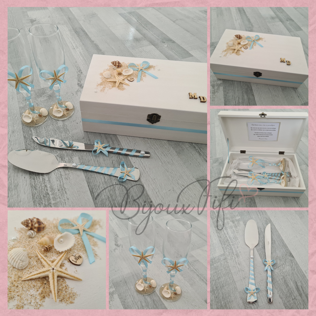 Caixa com Flutes e Talheres "Mar/Praia" - Bijoux Fifi