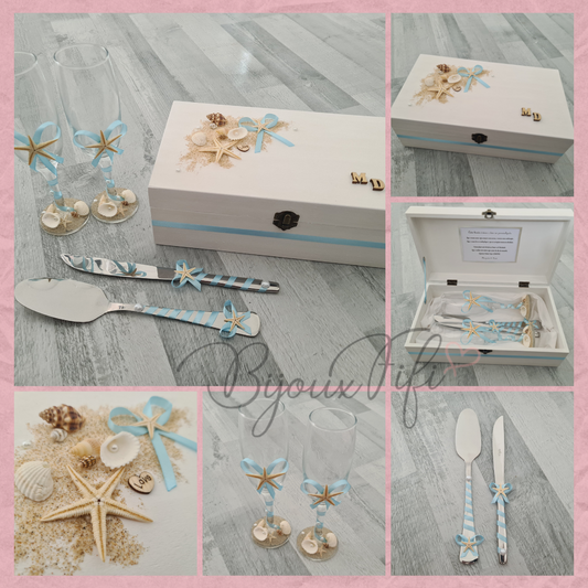 Caixa com Flutes e Talheres "Mar/Praia" - Bijoux Fifi