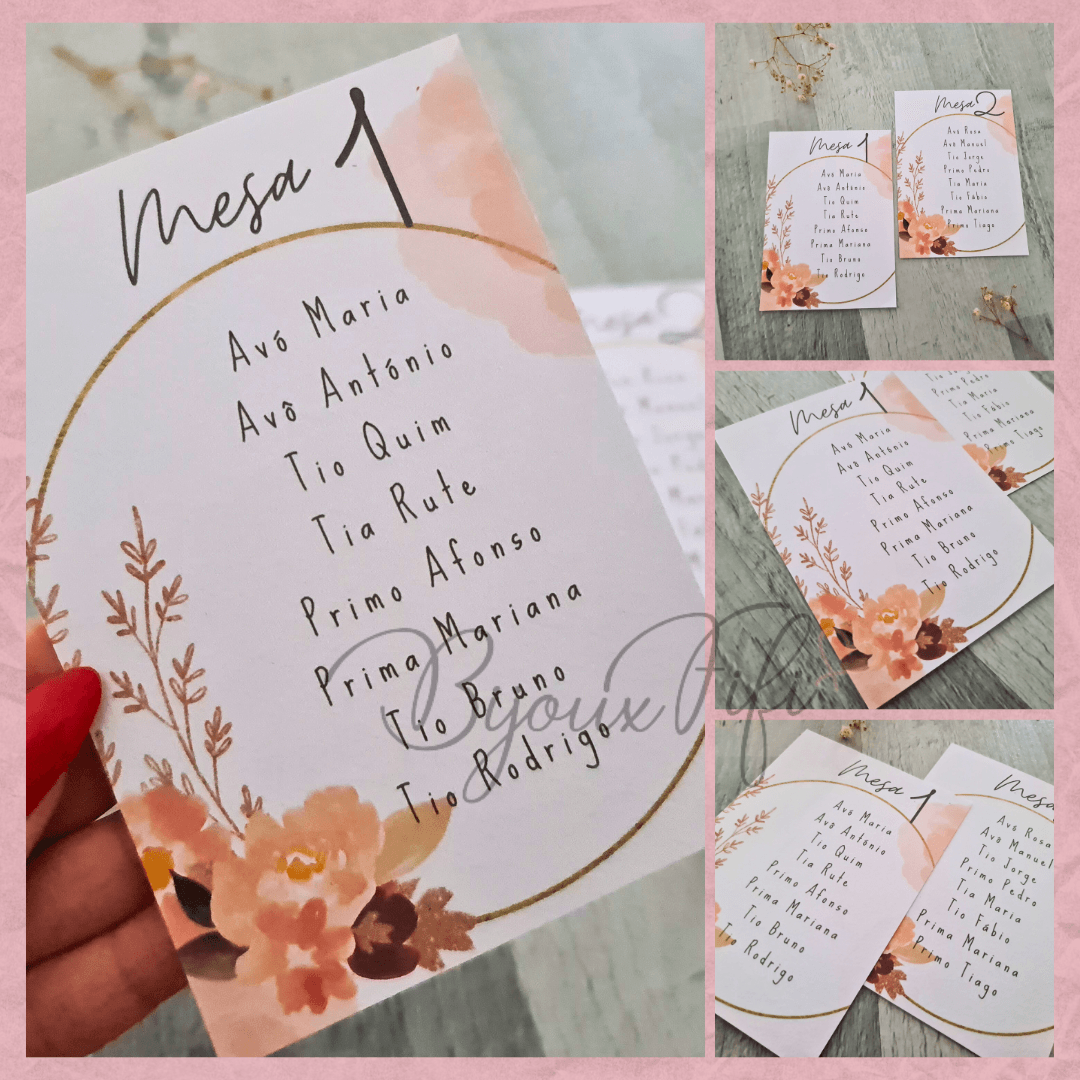 Cartões Seating Plan "Vintage Peach" (+cores) - Bijoux Fifi