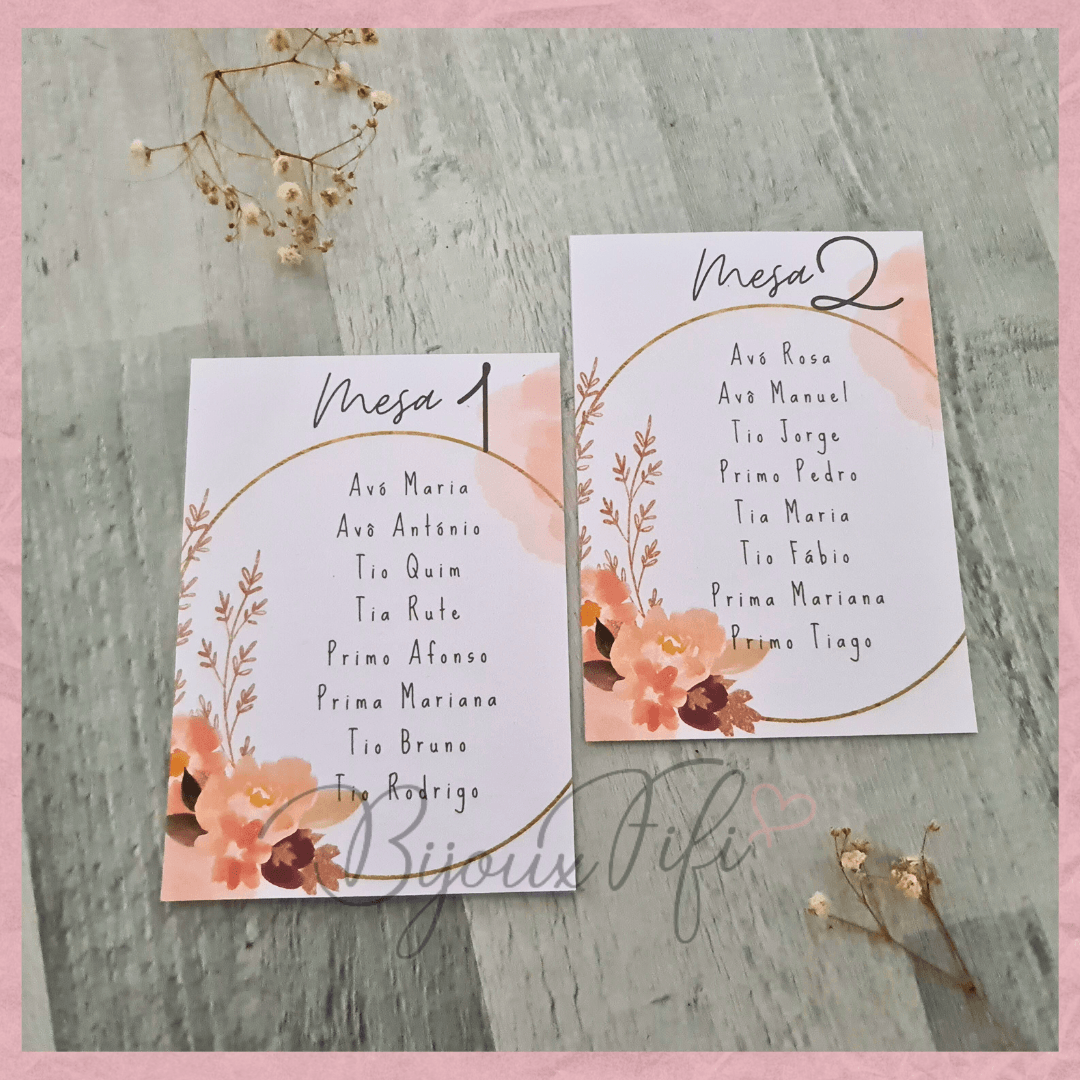 Cartões Seating Plan "Vintage Peach" (+cores) - Bijoux Fifi