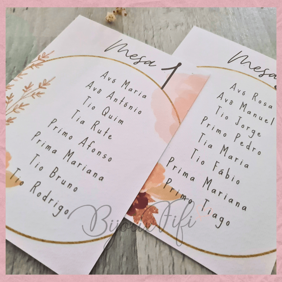 Cartões Seating Plan "Vintage Peach" (+cores) - Bijoux Fifi