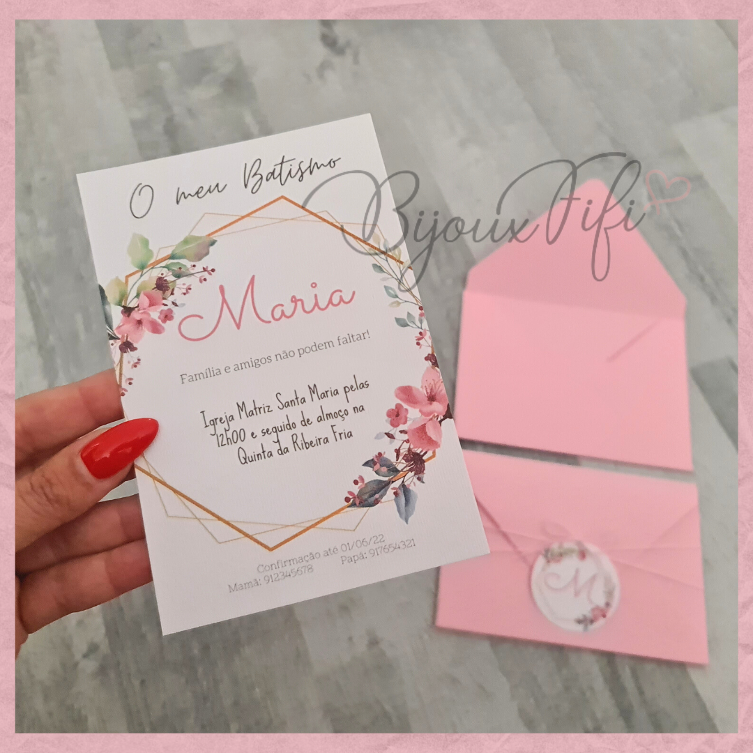 Convite com Envelope "Romantic Rose" - Bijoux Fifi