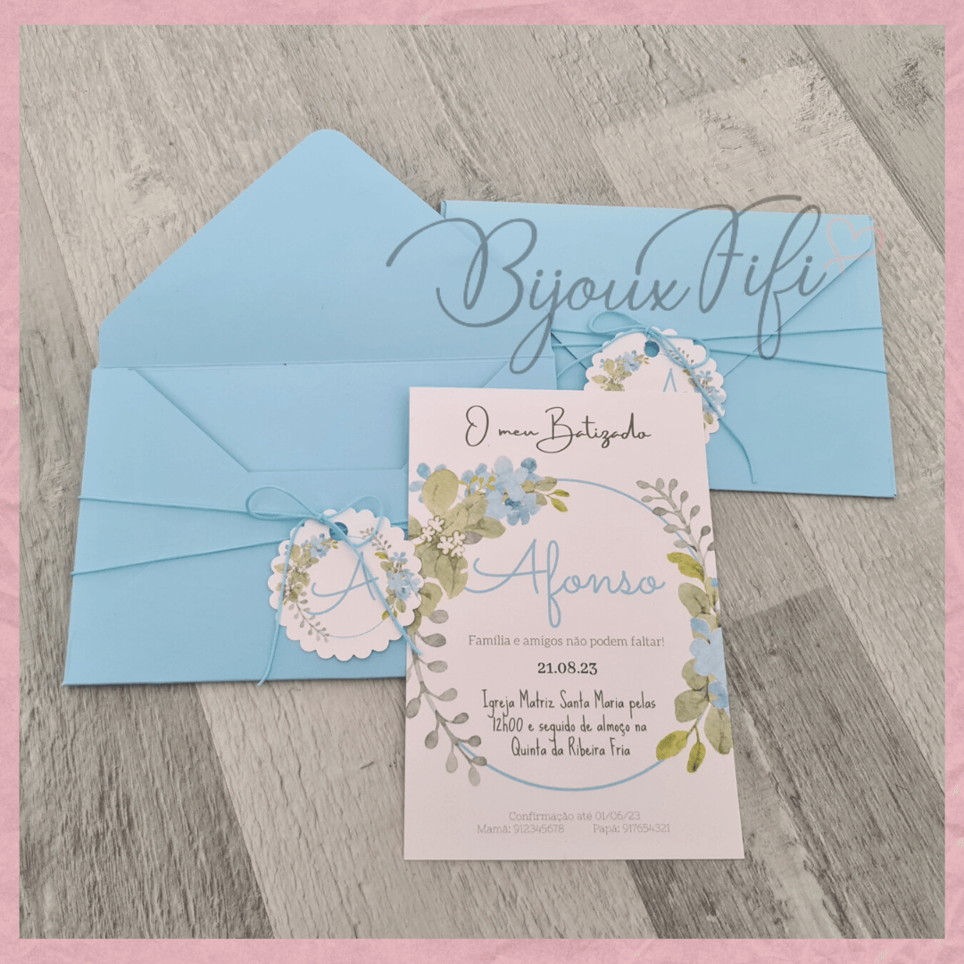 Convite com Envelope "Romantic Blue" (+cores) - Bijoux Fifi