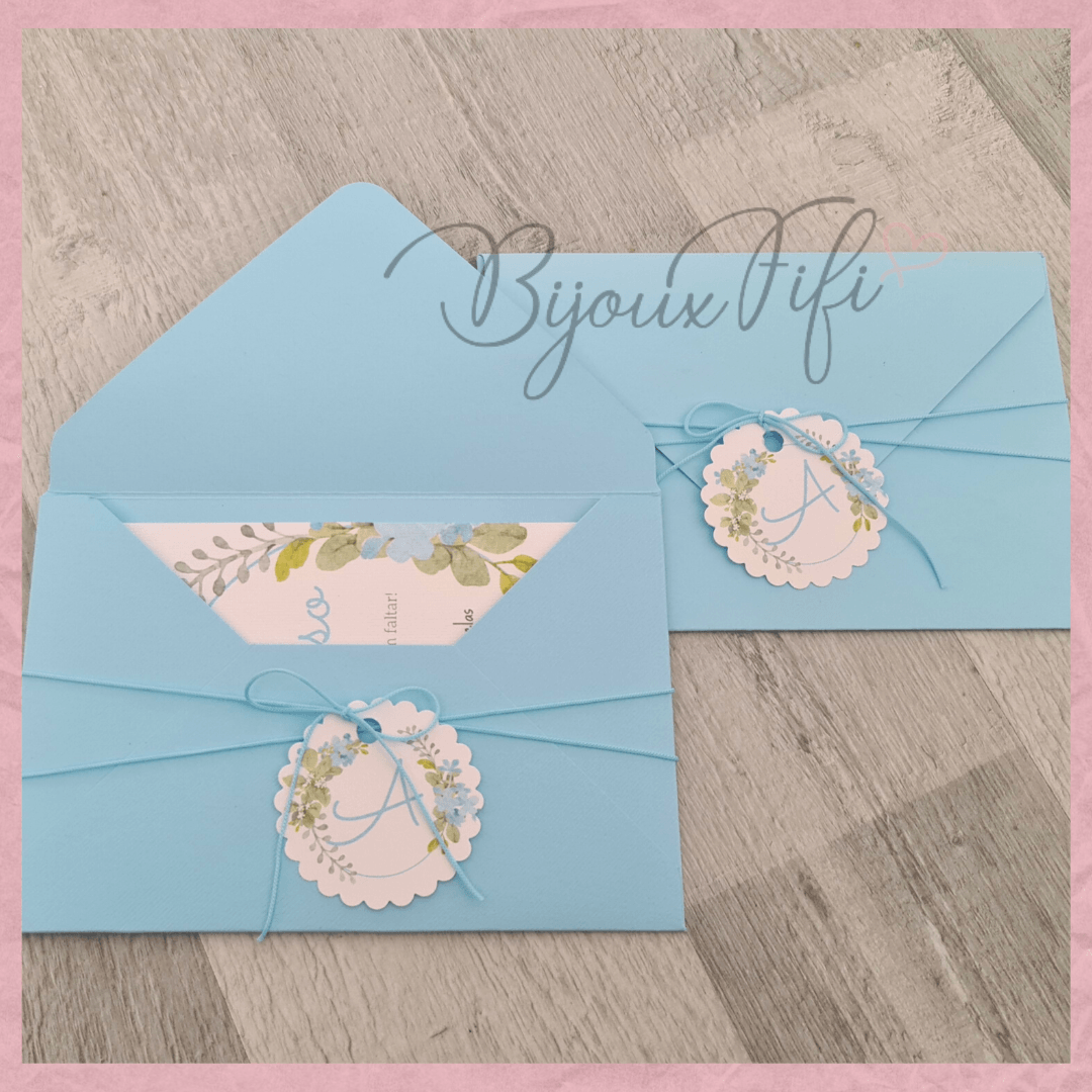 Convite com Envelope "Romantic Blue" (+cores) - Bijoux Fifi