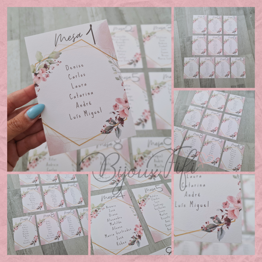 Cartões Seating Plan "Vintage Rose" (+cores)