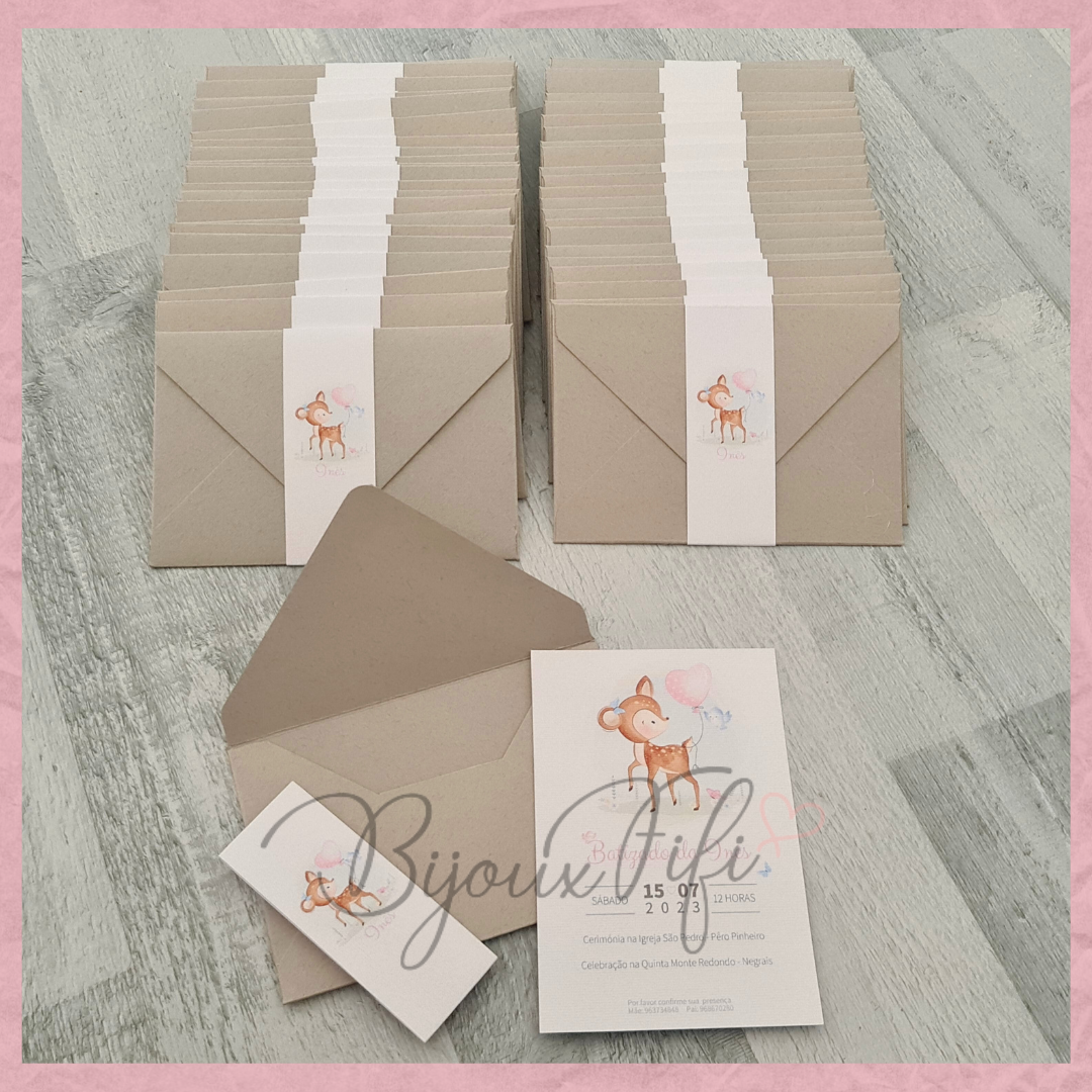 Convite com Envelope "Bambi" - Bijoux Fifi