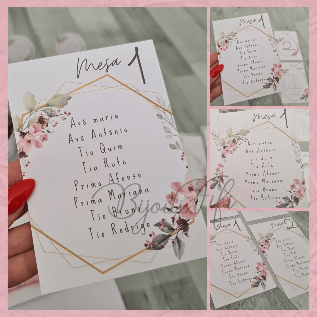 Cartões Seating Plan "Romantic Rose" (+cores) - Bijoux Fifi