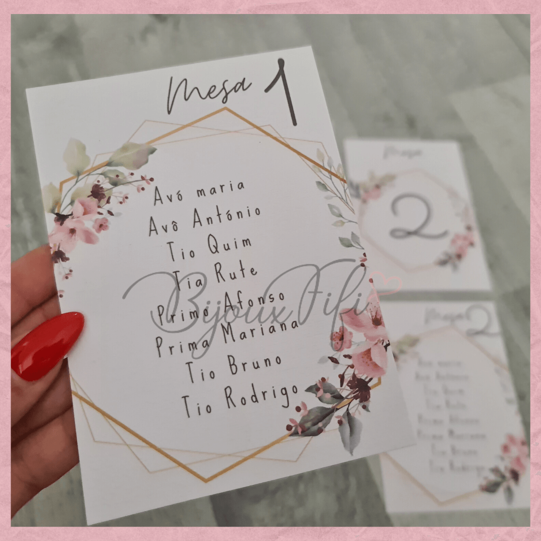 Cartões Seating Plan "Romantic Rose" (+cores) - Bijoux Fifi