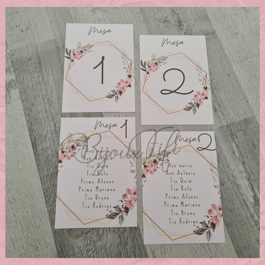 Cartões Seating Plan "Romantic Rose" (+cores) - Bijoux Fifi