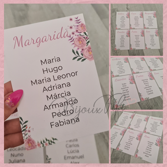 Cartões Seating Plan "Rose" - Bijoux Fifi