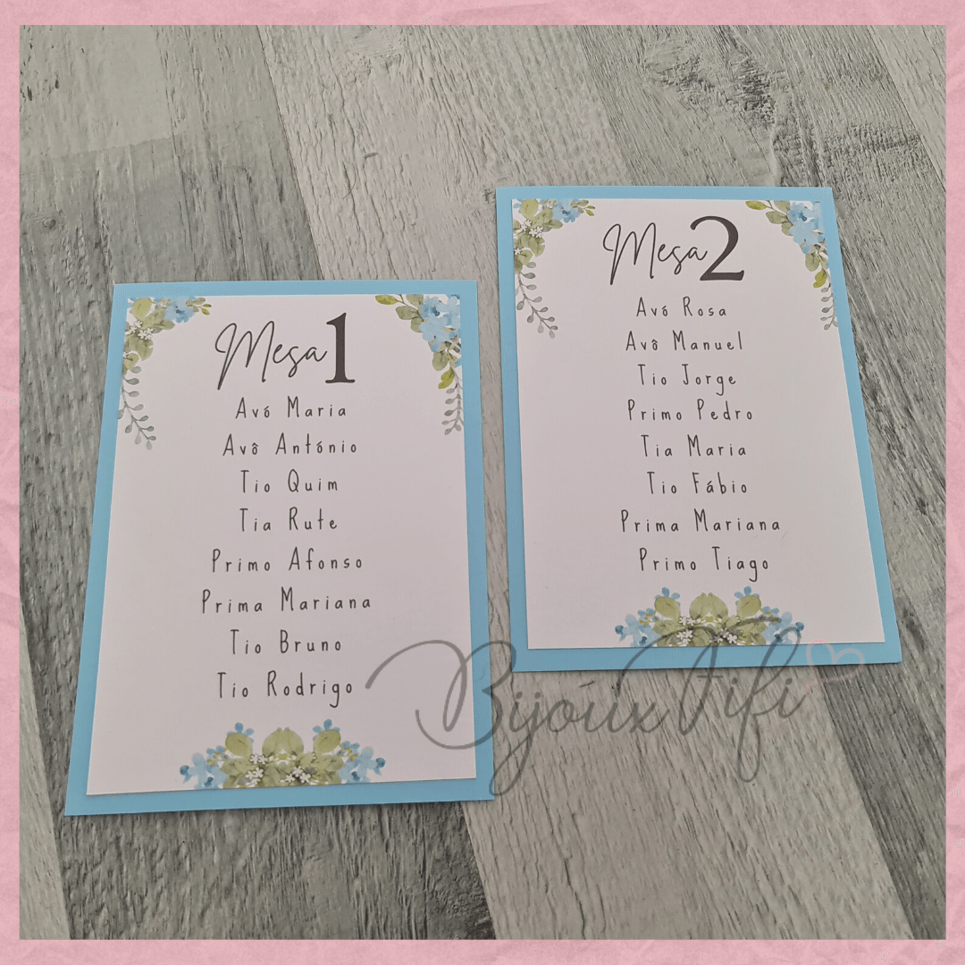 Cartões Seating Plan "Romantic Blue" (+cores) - Bijoux Fifi