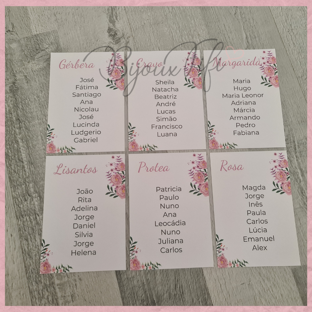 Cartões Seating Plan "Rose" - Bijoux Fifi