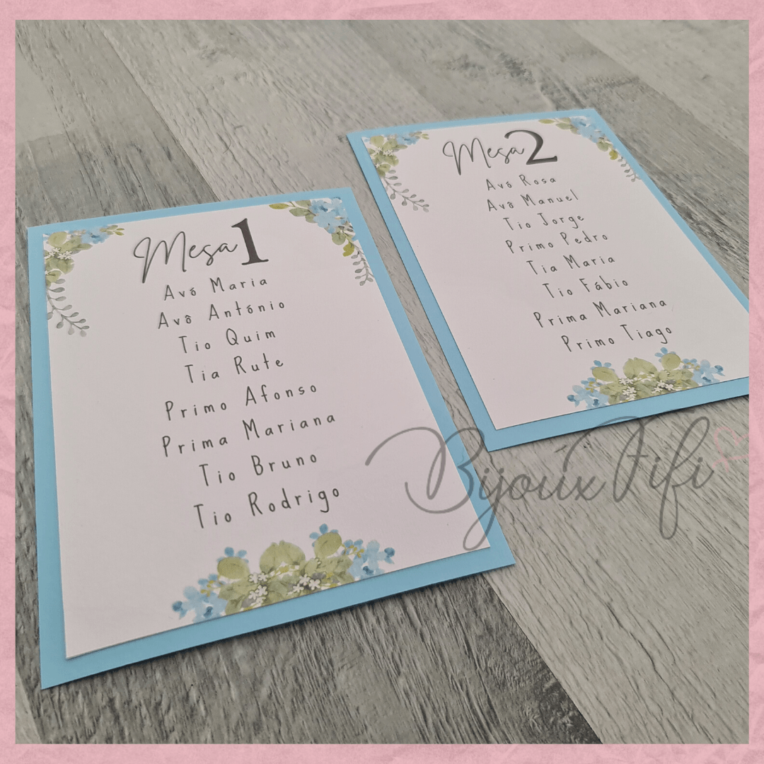 Cartões Seating Plan "Romantic Blue" (+cores) - Bijoux Fifi