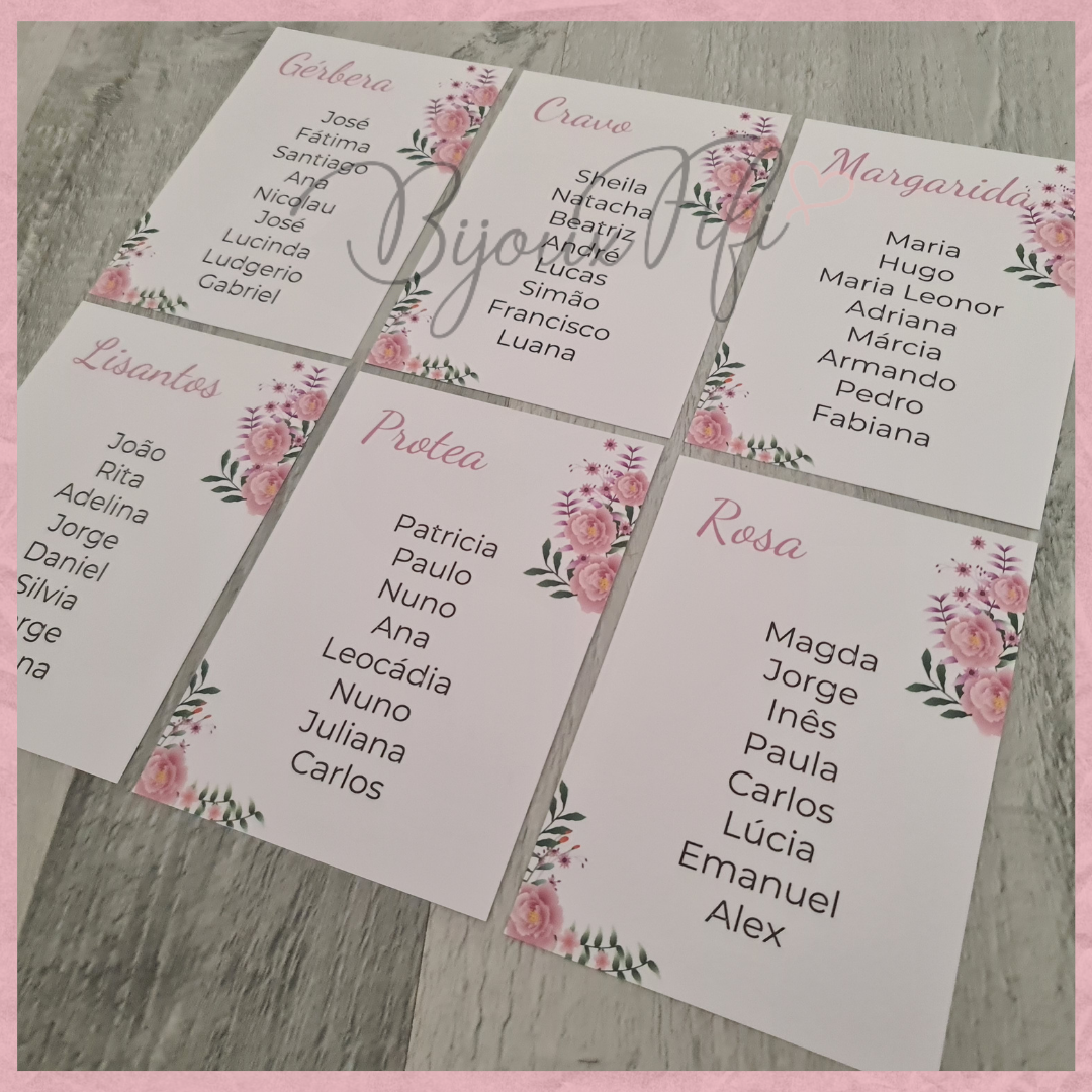 Cartões Seating Plan "Rose" - Bijoux Fifi