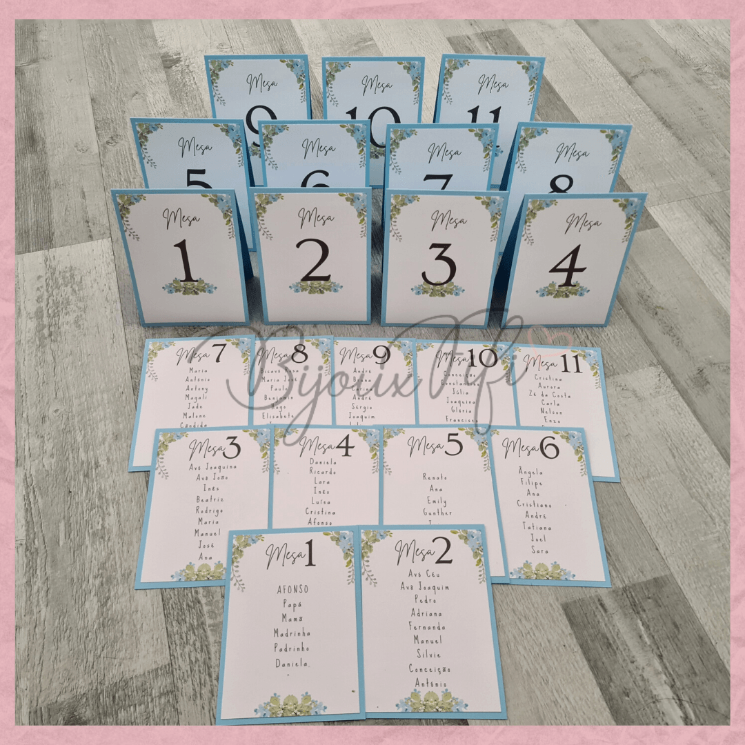 Cartões Seating Plan "Romantic Blue" (+cores) - Bijoux Fifi