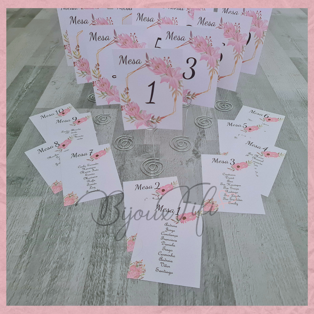 Cartões Seating Plan "Pink Garden" (+cores)