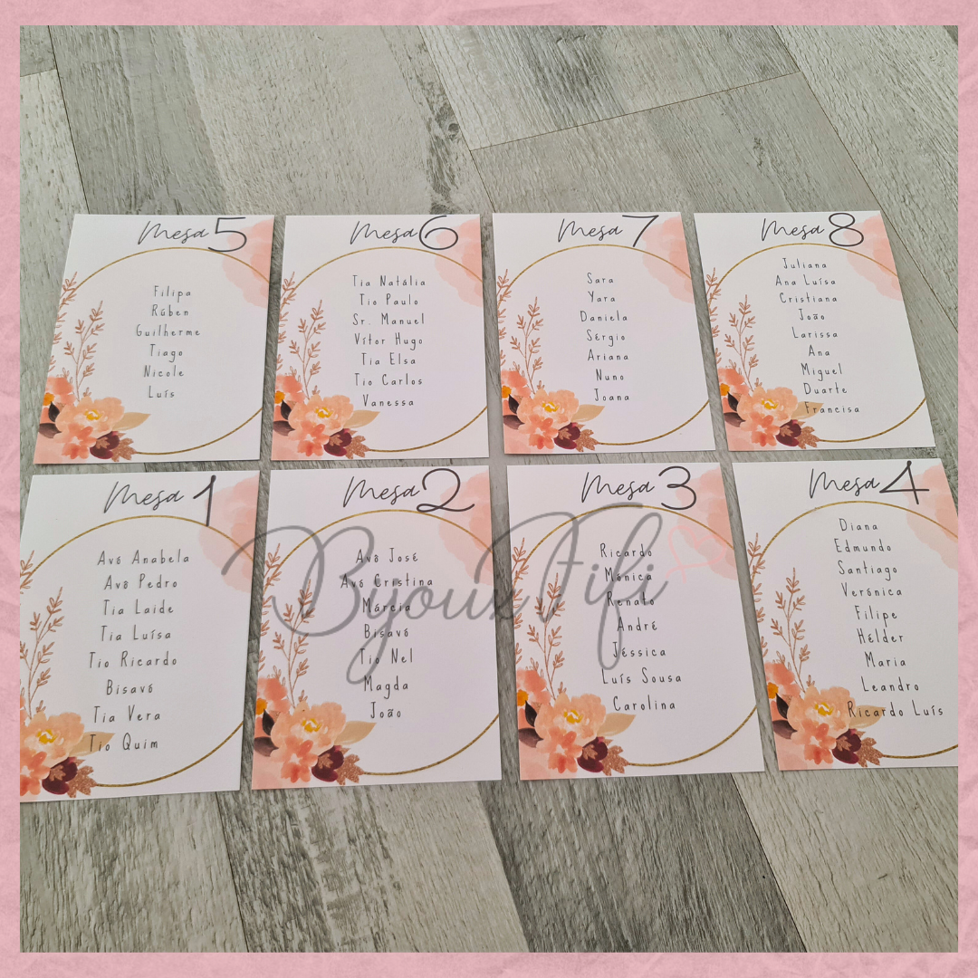 Cartões Seating Plan "Vintage Peach" (+cores)